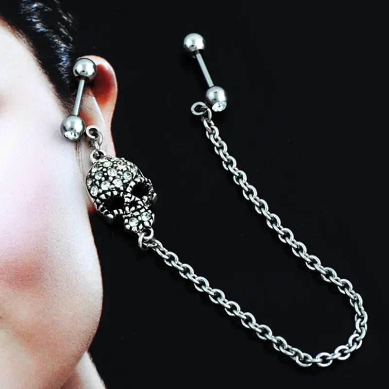 Skull Earrings and Chain 17Rex Style